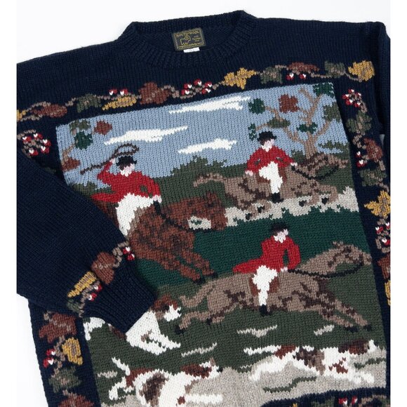 Vintage South Wool Sweater Adult Large Horse Equestrian Hand Knit Uruguay 80s - Picture 1 of 14